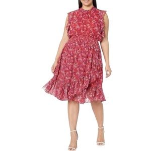 Draper James NWT Kacey Faux Wrap Ditsy Floral Raspberry Pink Dress Women’s XXL